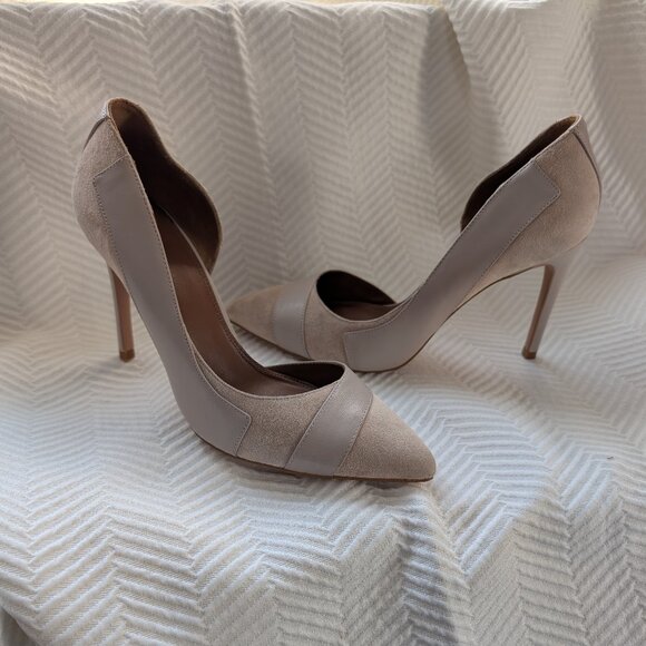 Reiss August Point Toe Court Shoes Leather & Suede Neutral Nude Size 40 Size 9.5 - Picture 1 of 8